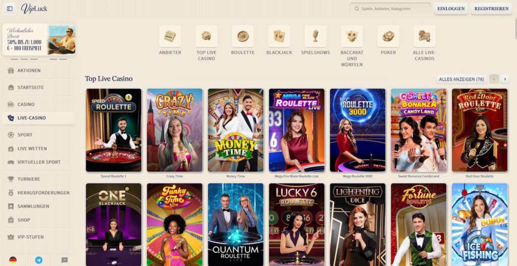 VipLuck Live Casino Spiele